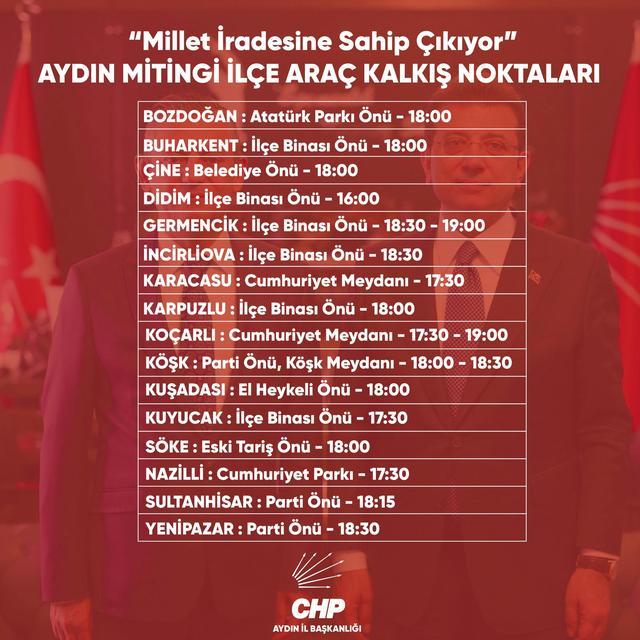 Aydın'da miting için araç kalkış saatleri açıklandı