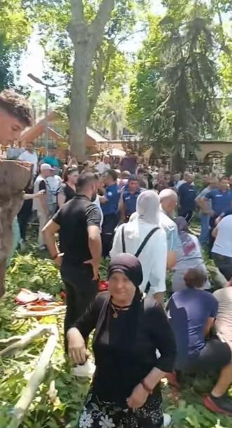 KORKUNÇ OLAY: ÇINAR AĞACININ KOPAN DALI VATANDAŞLARIN ÜZERİNE DÜŞTÜ