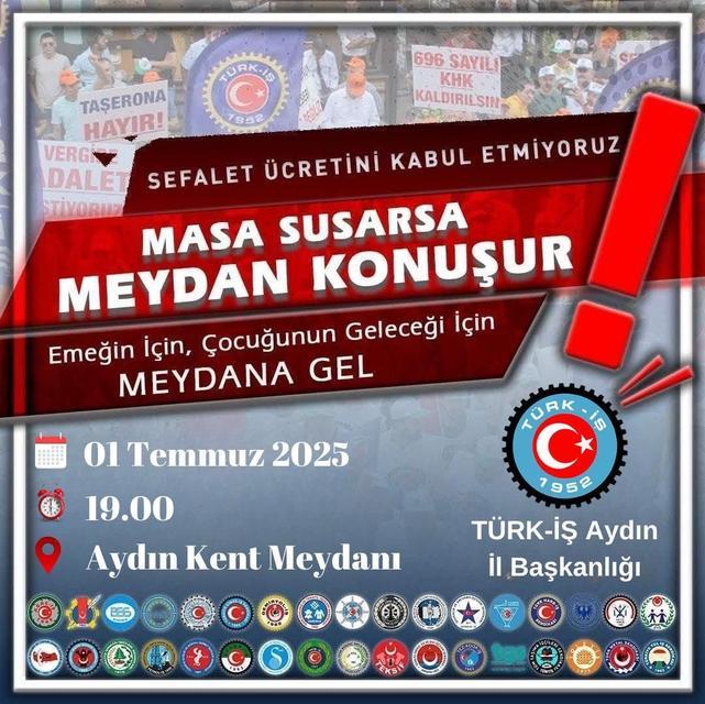 TÜRK-İŞ Aydın’da meydana iniyor