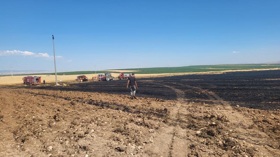 40 dönümlük buğday tarlasında korkutan yangın