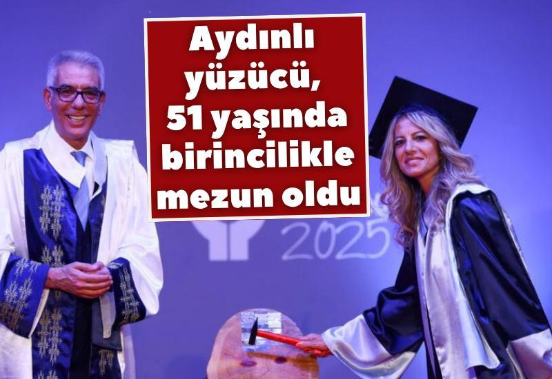 Aydınlı yüzücü, 51 yaşında birincilikle mezun oldu